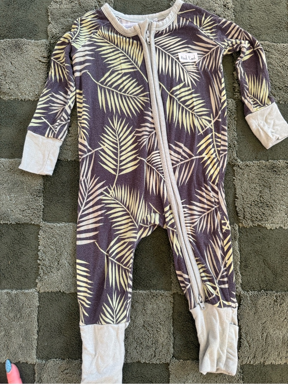 Toddler Footed Zipper One-Piece in Brown Palm Print by